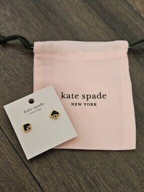 NWT Kate Spade Black & Gold Everyday Spade Stud Earrings + Branded Dusty
